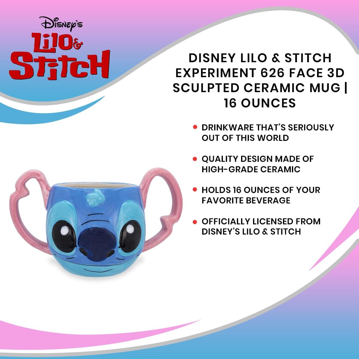 Silver Buffalo Disney Caneca de cerâmica esculpida 3D com rosto Lilo & Stitch Stitch, 473 ml